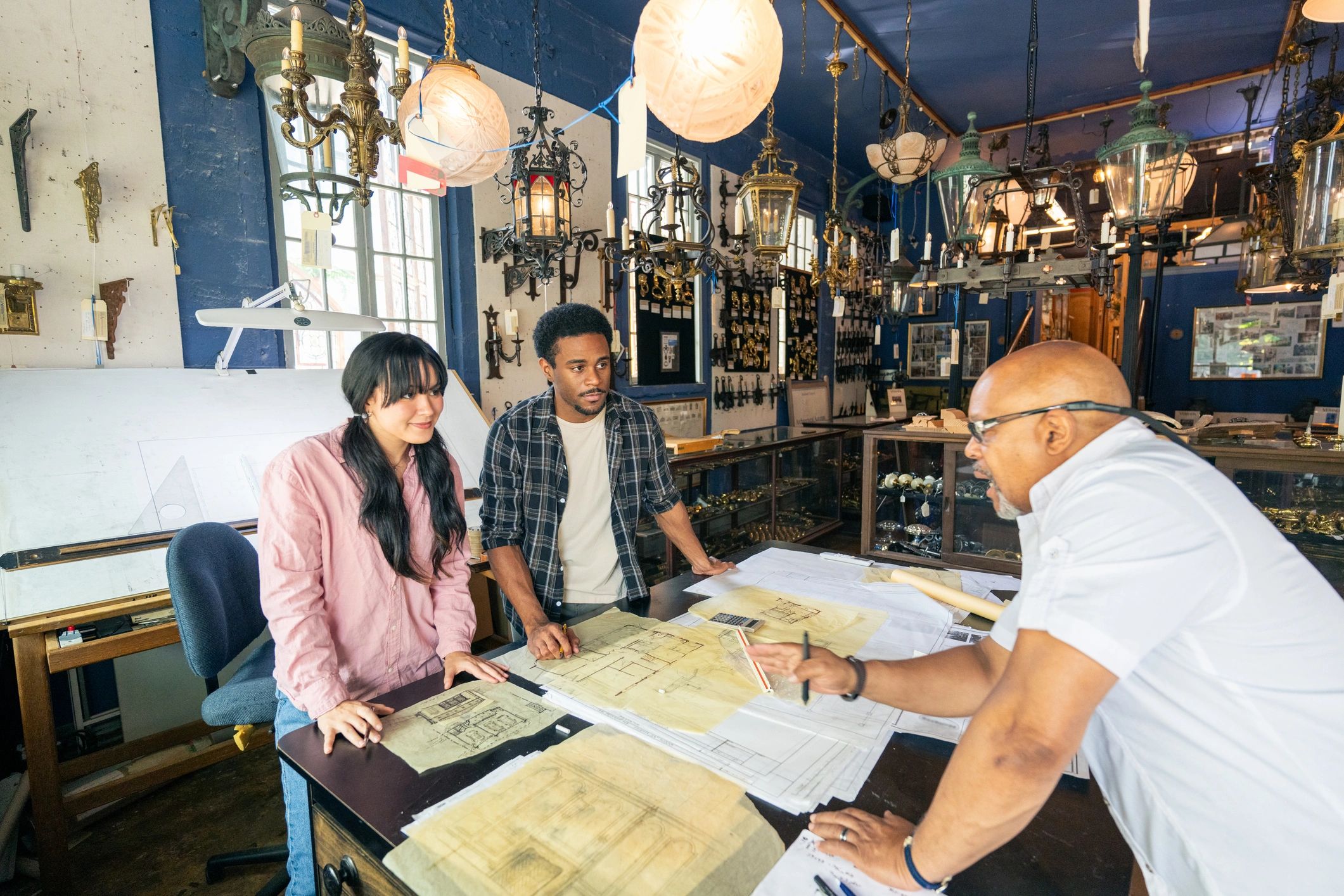 Professional team collaborating in a studio meeting
