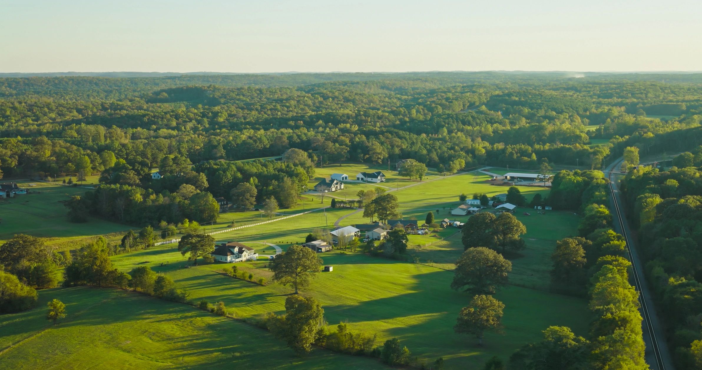 Aerial view of agricultural land and rural operations